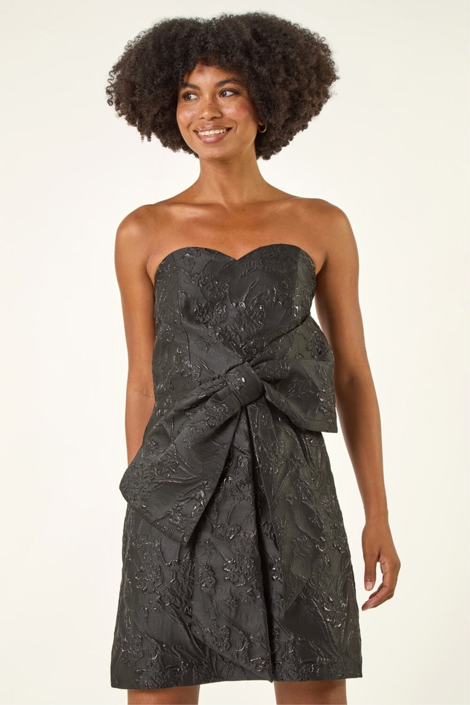 Roman Black Strapless Brocade Bow Dress