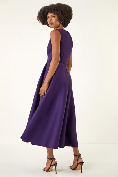 Roman Purple Notch Neck Premium Stretch Dress