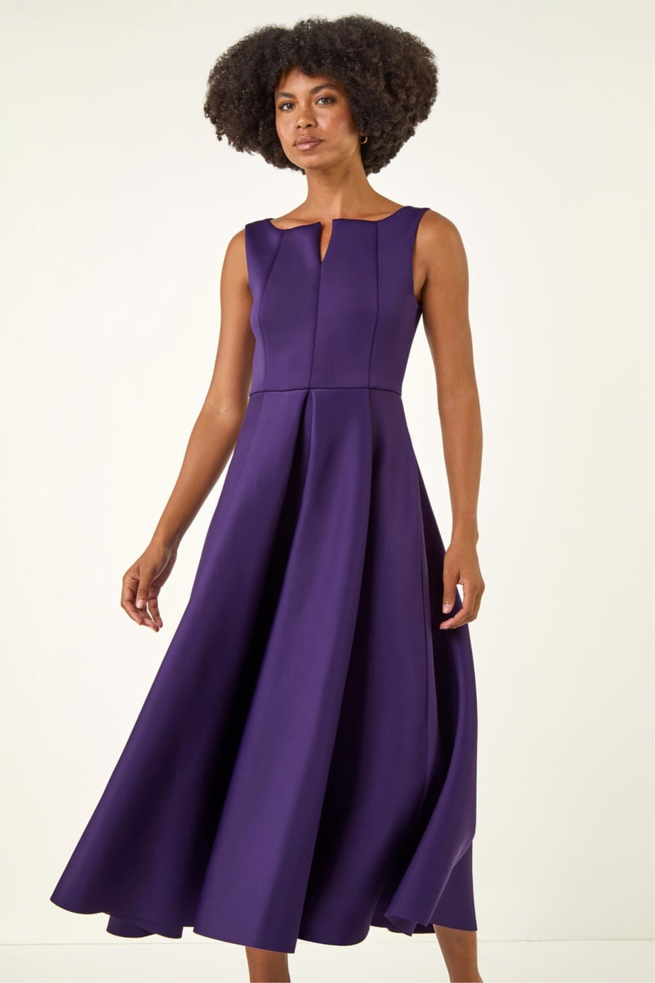 Roman Purple Notch Neck Premium Stretch Dress