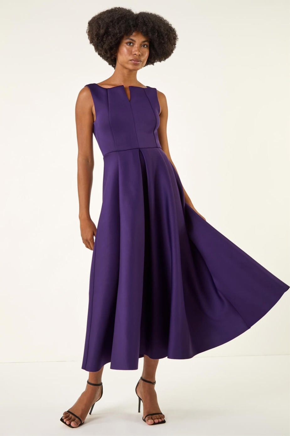 Roman Purple Notch Neck Premium Stretch Dress