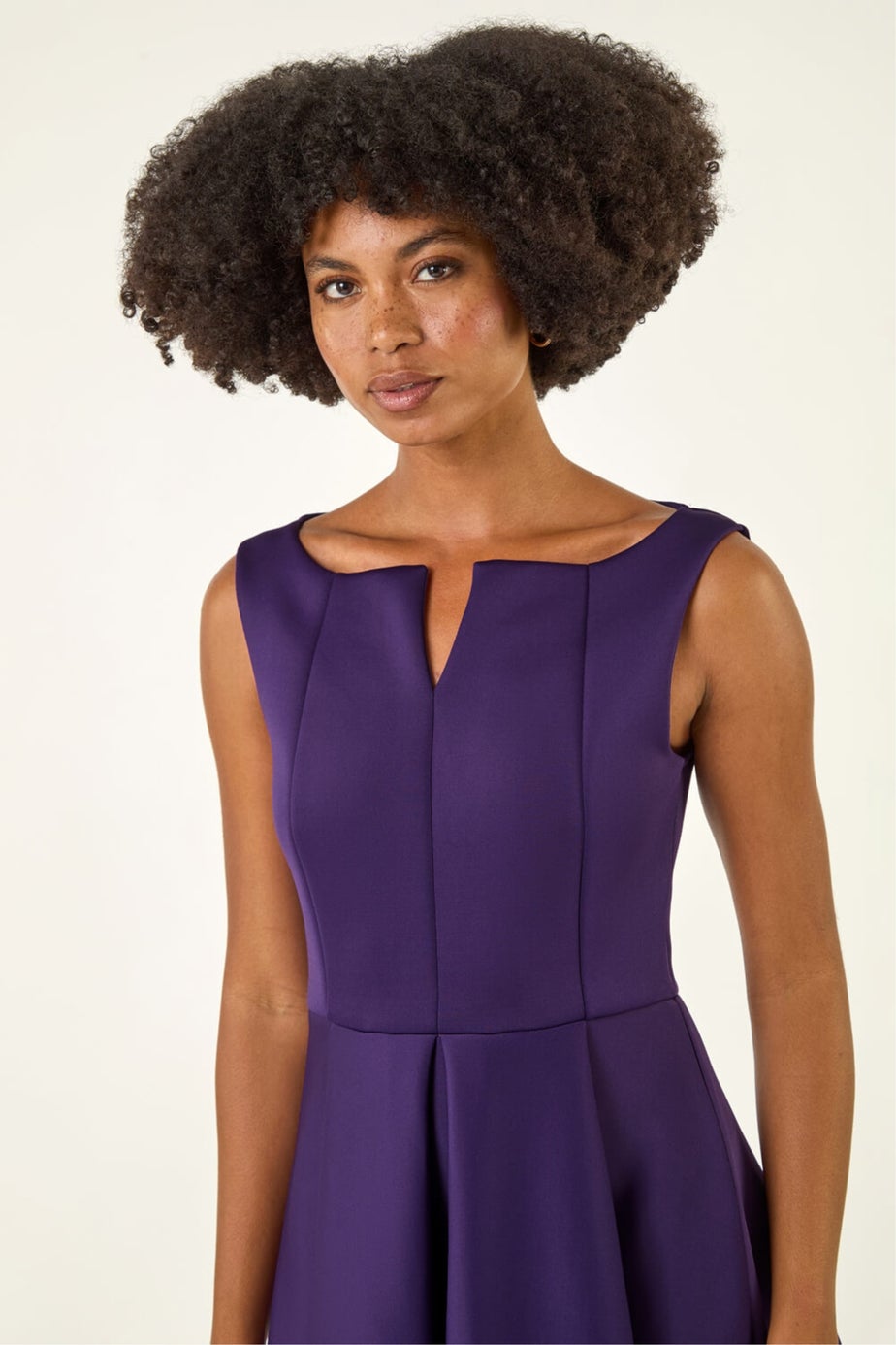 Roman Purple Notch Neck Premium Stretch Dress