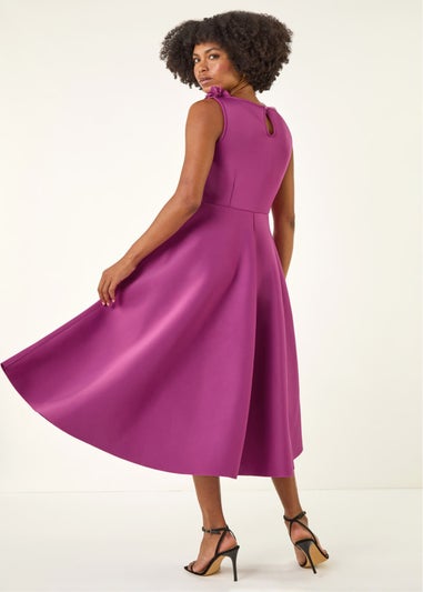 Roman Magenta Chiffon Flower Trim Premium Stretch Dress