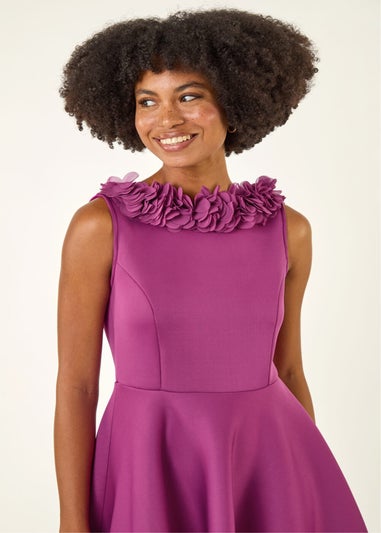 Roman Magenta Chiffon Flower Trim Premium Stretch Dress