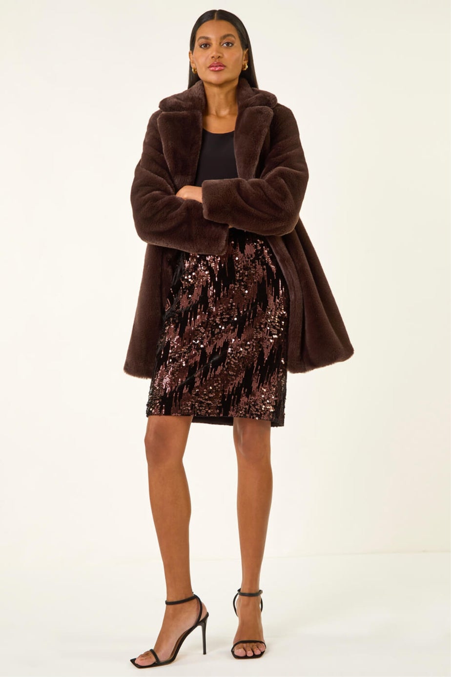 Roman Chocolate Embellished Velvet Stretch Skirt