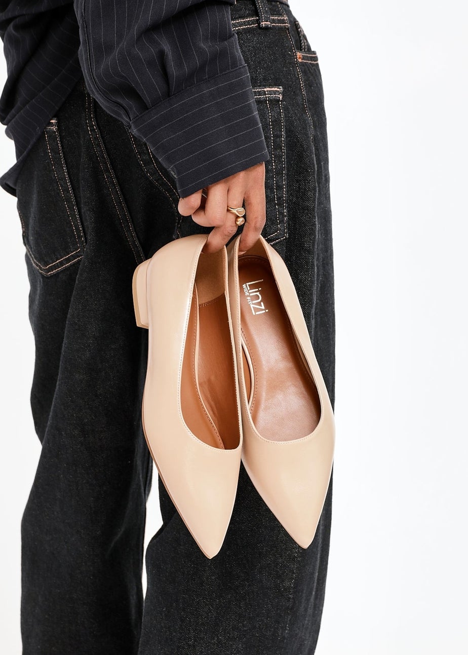 Linzi Compete Wide Fit Beige Faux Leather Pointed Toe Pump