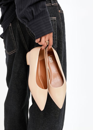 Linzi Compete Wide Fit Beige Faux Leather Pointed Toe Pump