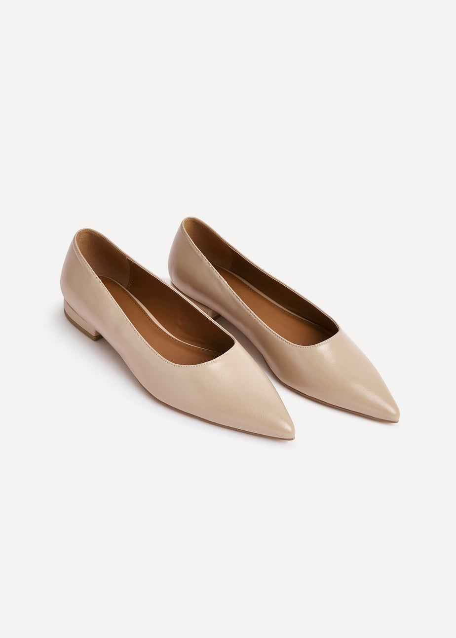 Linzi Compete Wide Fit Beige Faux Leather Pointed Toe Pump