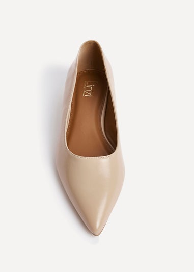 Linzi Compete Wide Fit Beige Faux Leather Pointed Toe Pump