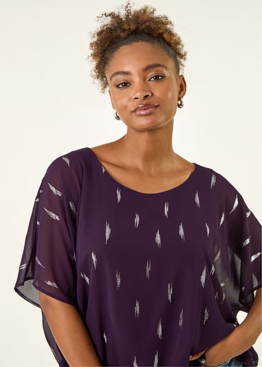 Roman Purple Foil Print Bubble Hem Top