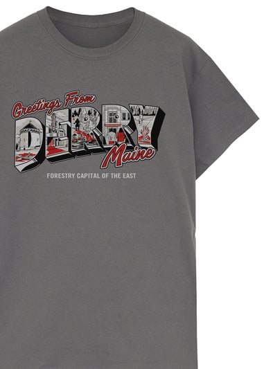 Welcome To Derry Greetings Text Charcoal Graphic Washed T-Shirt