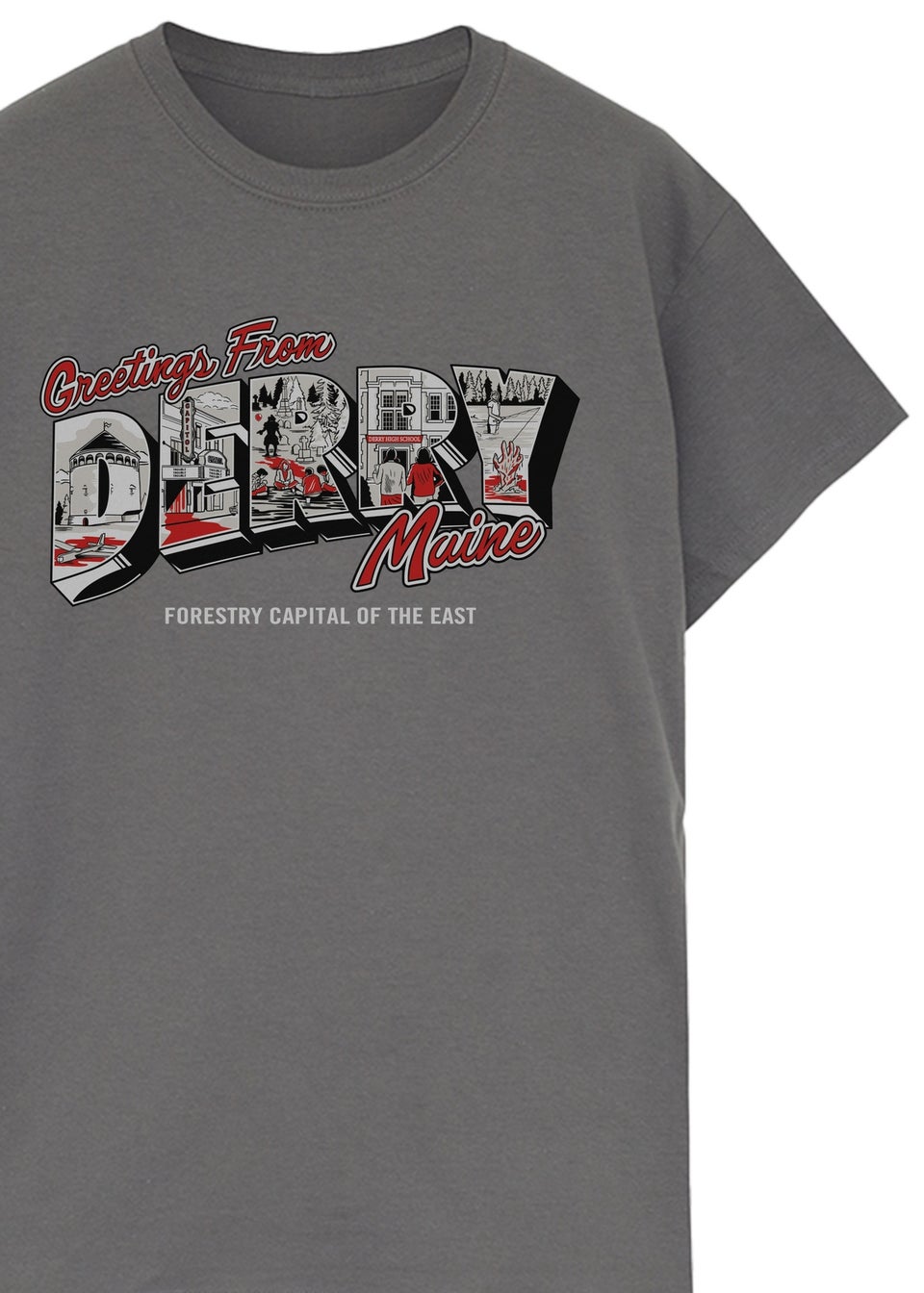 Welcome To Derry Greetings Text Charcoal Graphic Washed T-Shirt