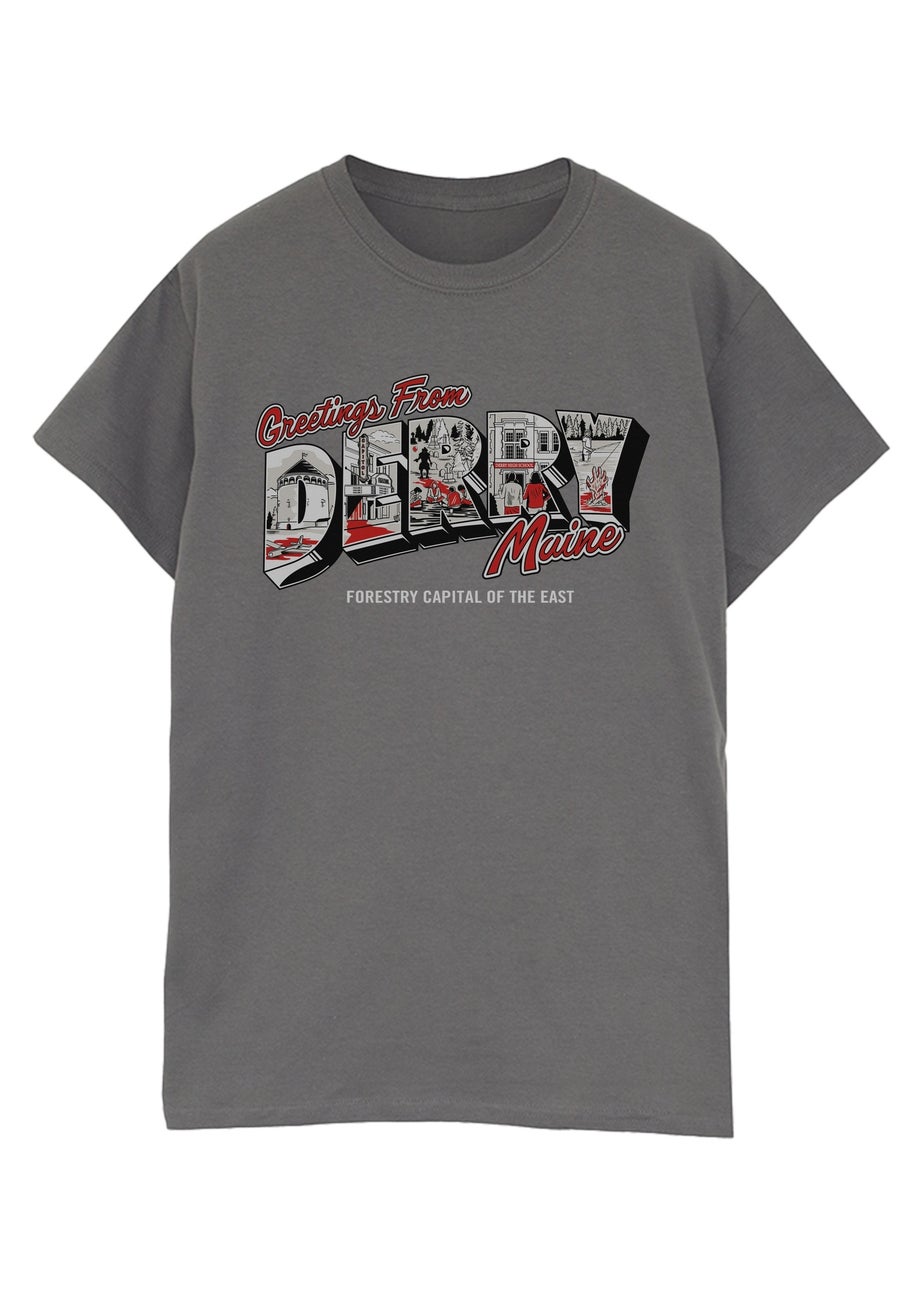 Welcome To Derry Greetings Text Charcoal Graphic Washed T-Shirt