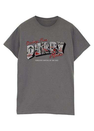 Welcome To Derry Greetings Text Charcoal Graphic Washed T-Shirt