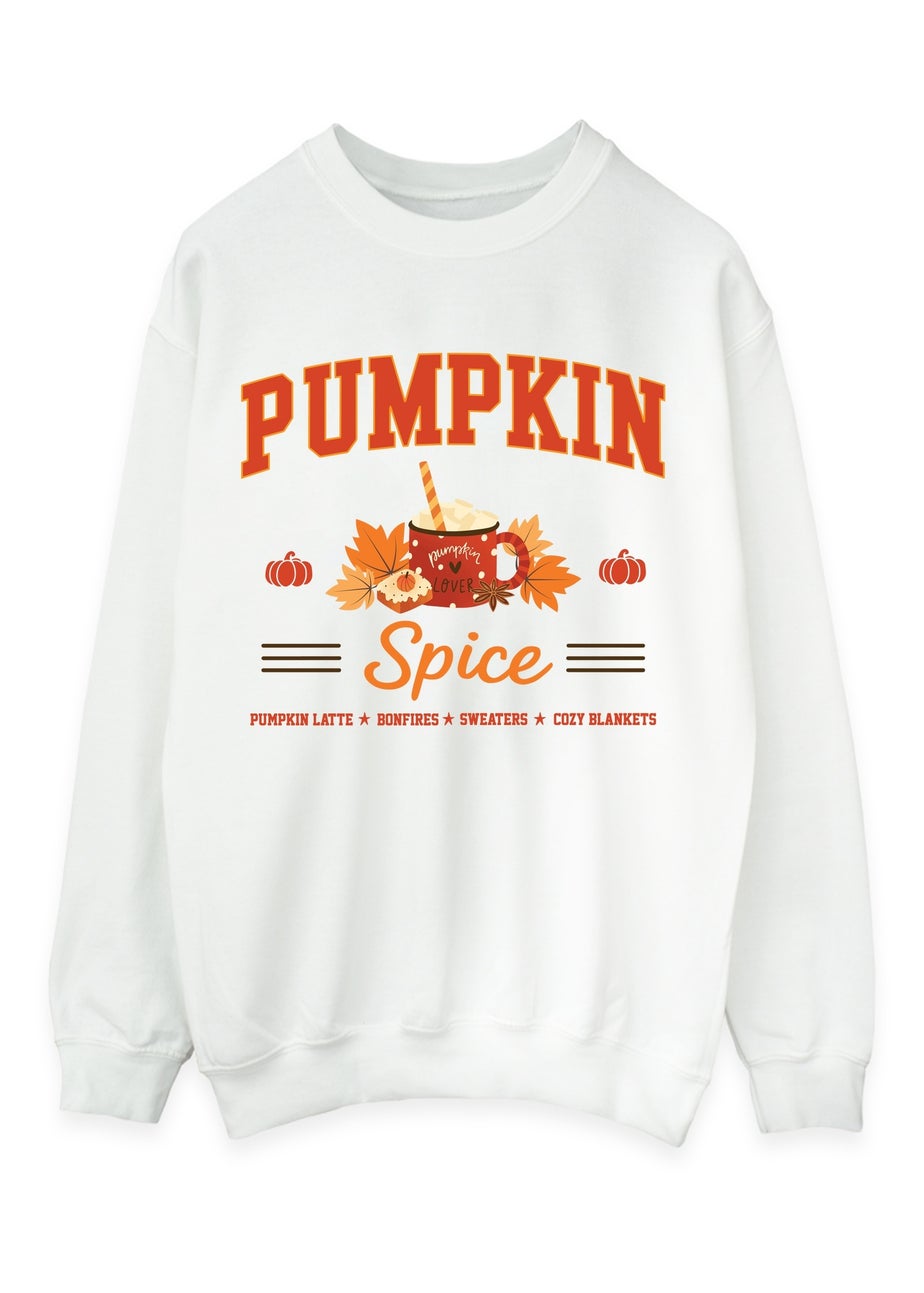 Brands In Pumpkin Spice Collegial White Graphic Sweatshirt