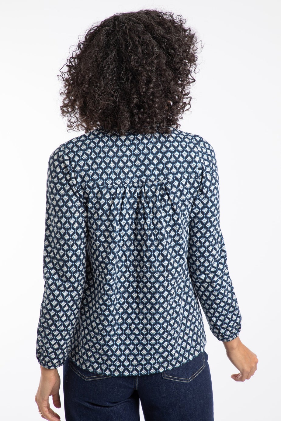 Weird Fish Indigo Brooke Printed V Neck Jersey Top