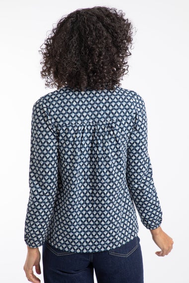 Weird Fish Indigo Brooke Printed V Neck Jersey Top