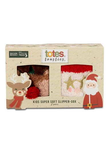 Totes Toasties Childrens Multi Super Soft Slipper Socks 2 Pack