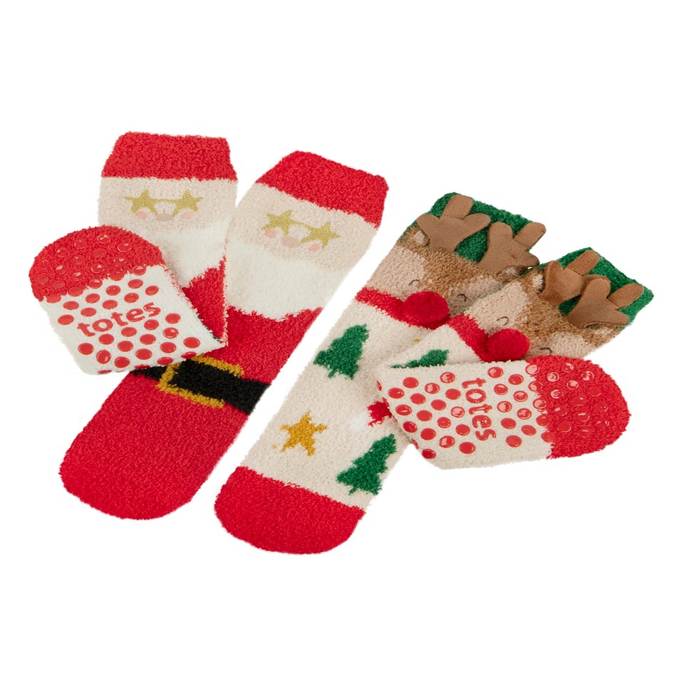 Totes Toasties Childrens Multi Super Soft Slipper Socks 2 Pack