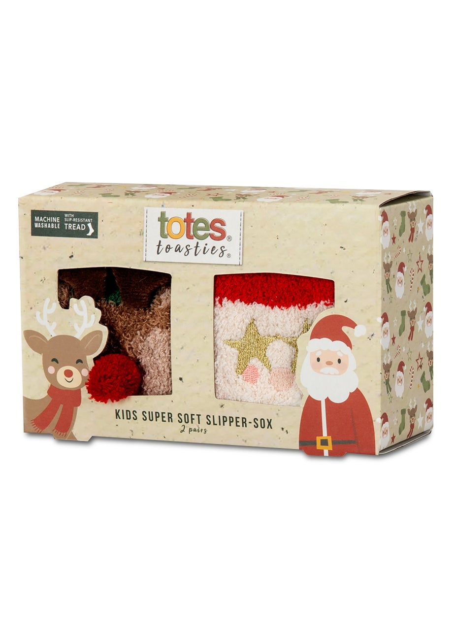 Totes Toasties Childrens Multi Super Soft Slipper Socks 2 Pack