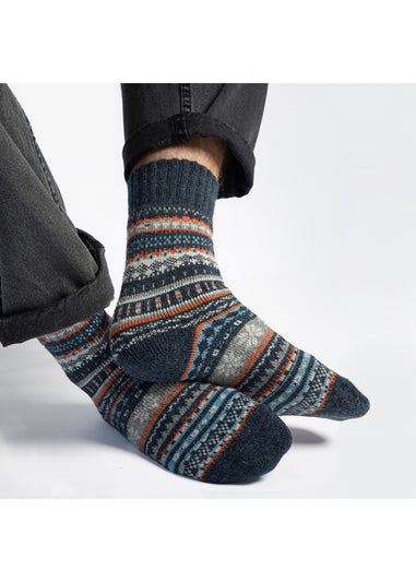 Totes Toasties Mens Wool Blend Fair Isle Slippers Socks 2 Pack