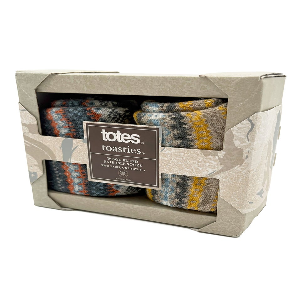 Totes Toasties Mens Wool Blend Fair Isle Slippers Socks 2 Pack