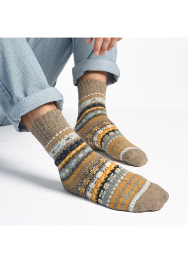 Totes Toasties Mens Wool Blend Fair Isle Slippers Socks 2 Pack