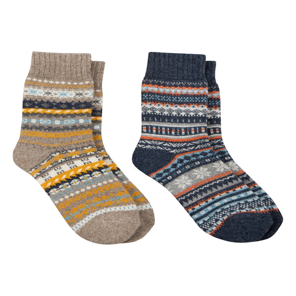 Totes Toasties Mens Wool Blend Fair Isle Slippers Socks 2 Pack