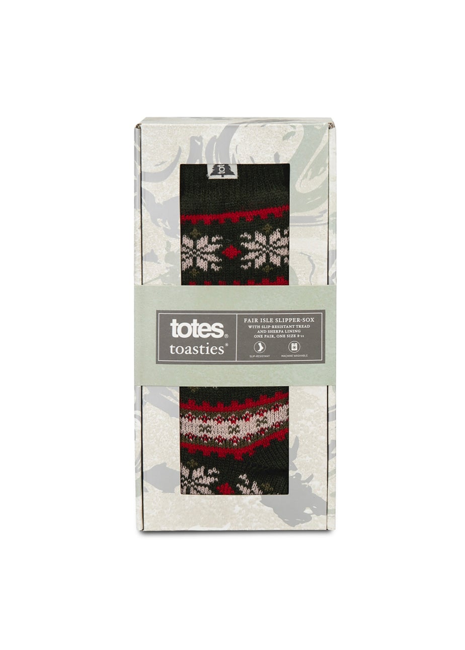 Totes Toasties Mens Sherpa Lined Fair Isle Slipper Socks