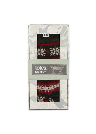 Totes Toasties Mens Sherpa Lined Fair Isle Slipper Socks