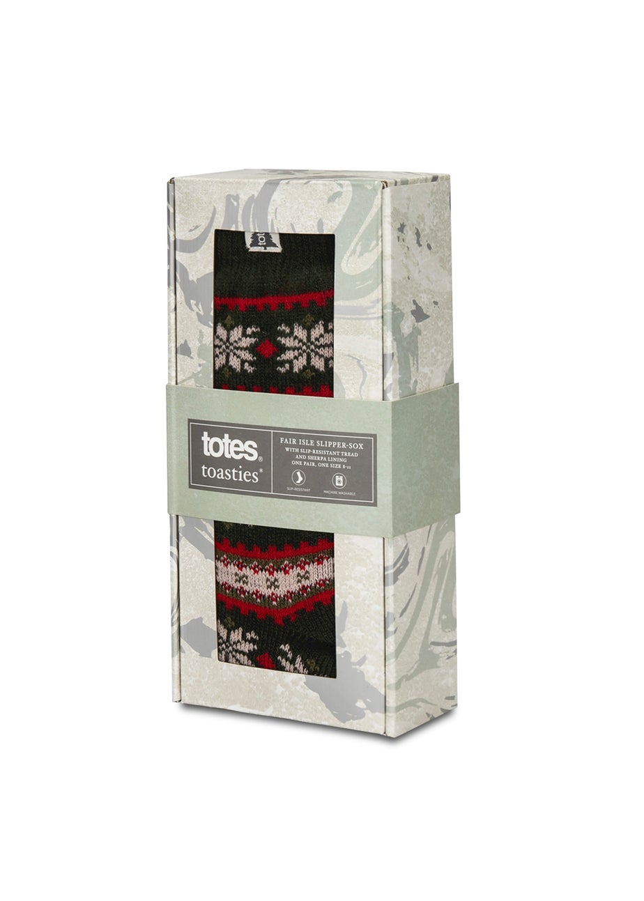 Totes Toasties Mens Sherpa Lined Fair Isle Slipper Socks