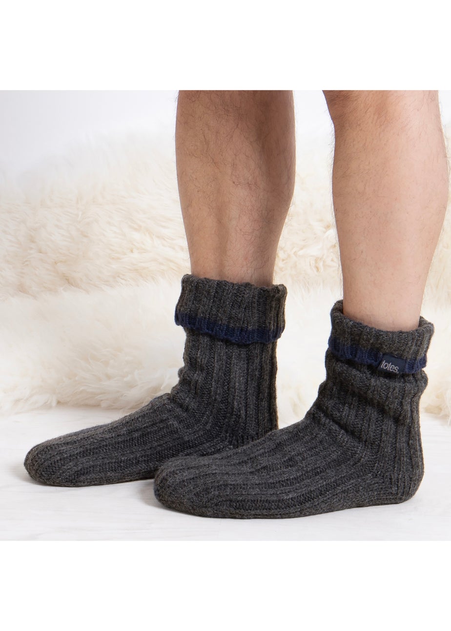 Totes Toasties Mens Grey Recycled Chunky Slipper Sock