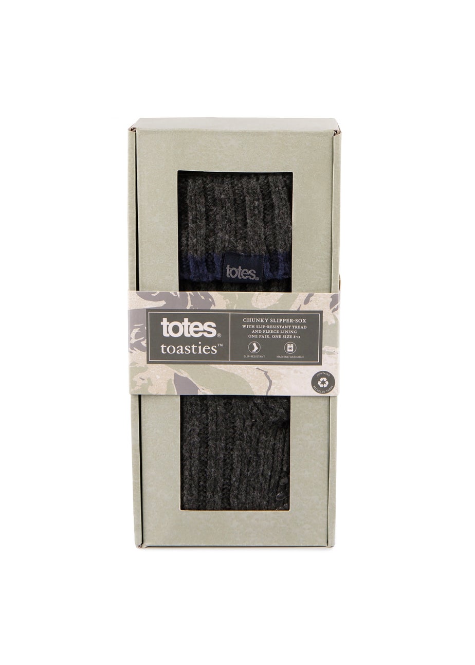 Totes Toasties Mens Grey Recycled Chunky Slipper Sock