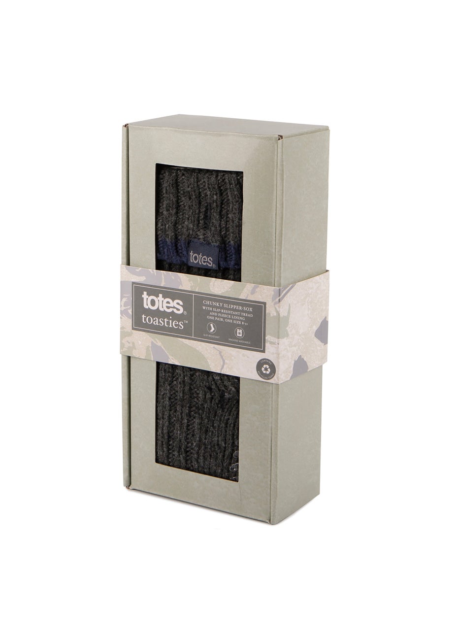 Totes Toasties Mens Grey Recycled Chunky Slipper Sock
