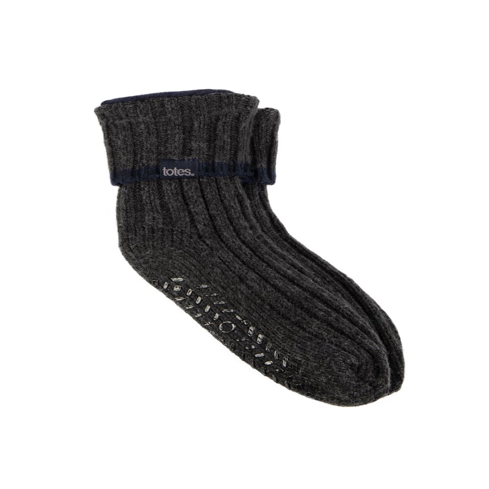 Totes Toasties Mens Grey Recycled Chunky Slipper Sock