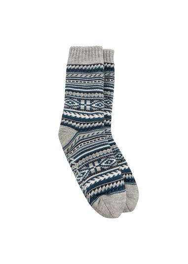 Totes Toasties Mens Sherpa Lined Fair Isle Slipper Socks