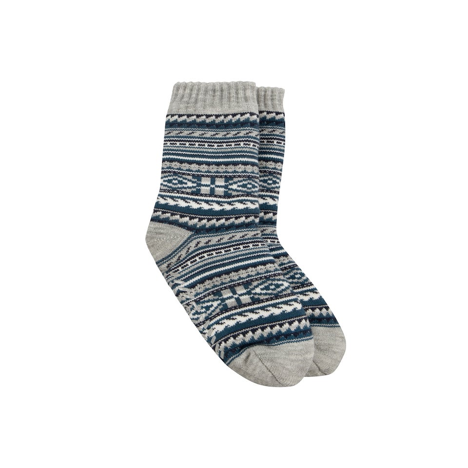 Totes Toasties Mens Sherpa Lined Fair Isle Slipper Socks