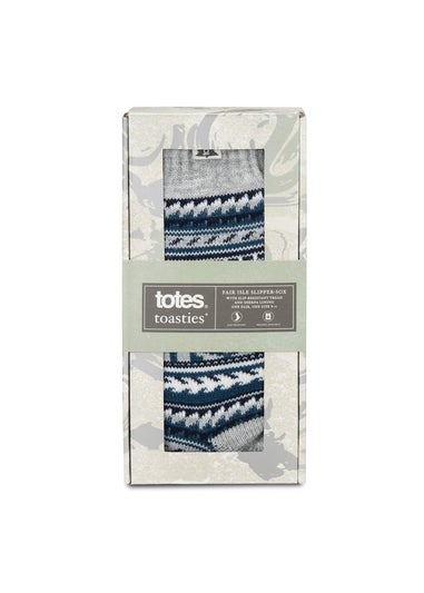 Totes Toasties Mens Sherpa Lined Fair Isle Slipper Socks