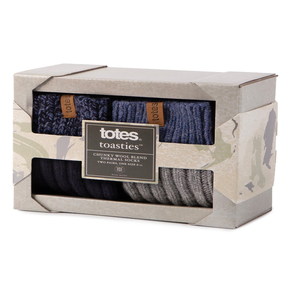 Totes Toasties Mens Chunky Twist Wool Blend Boot Socks 2 Pack