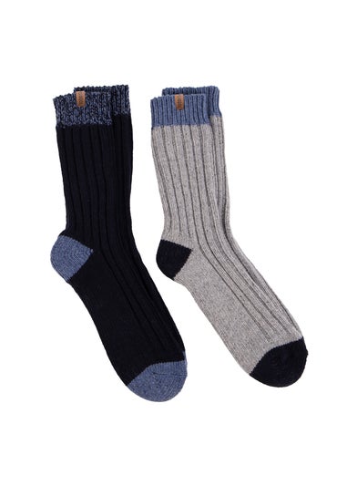 Totes Toasties Mens Chunky Twist Wool Blend Boot Socks 2 Pack