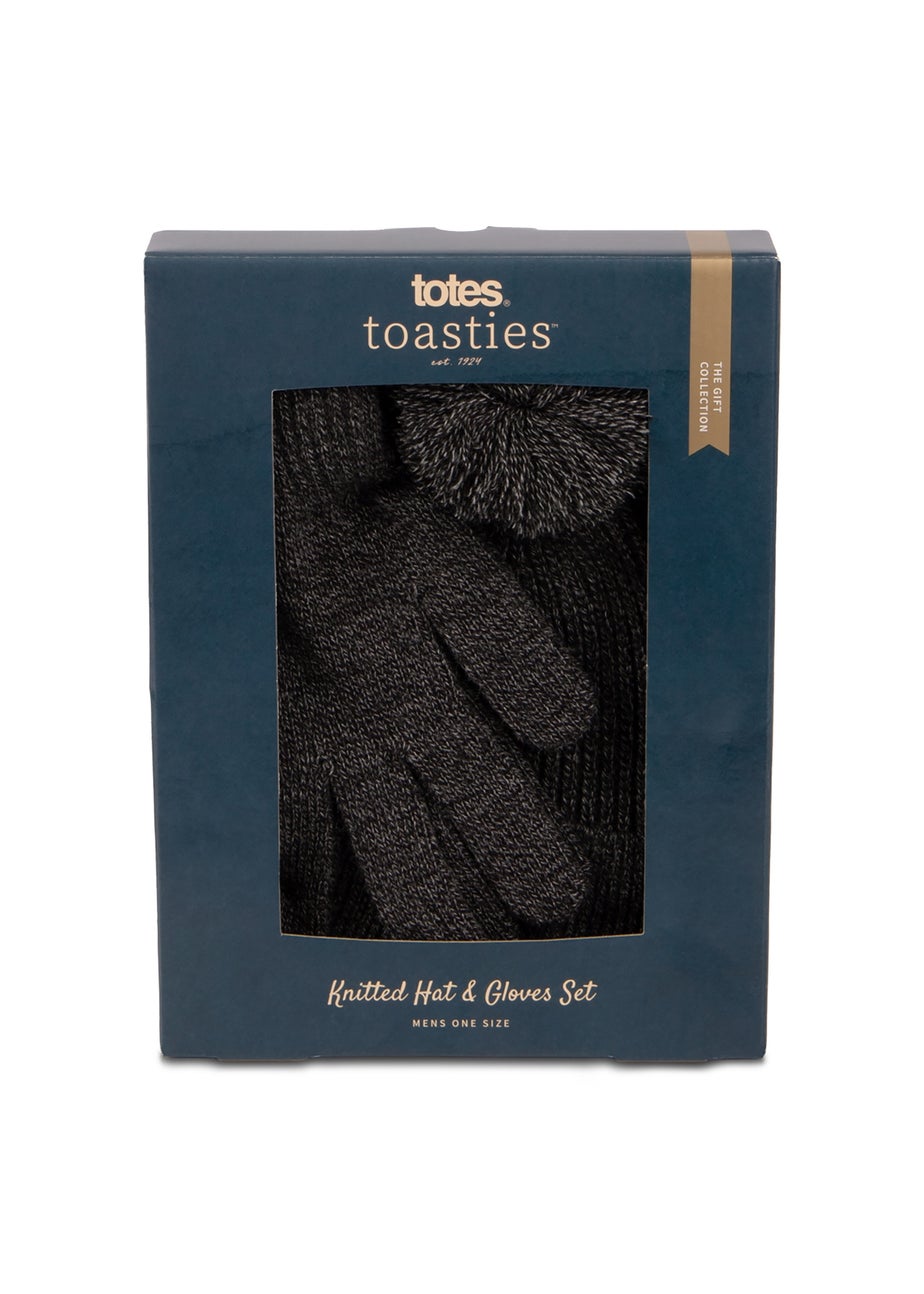 Totes Isotoner Black Grey Hat & Glove Gift Set