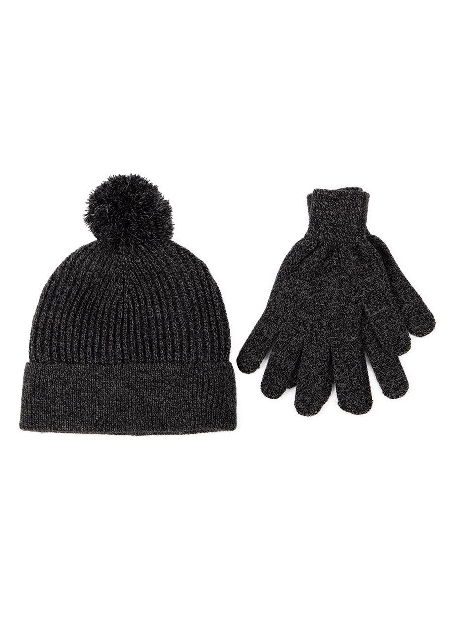 Totes Isotoner Black Grey Hat & Glove Gift Set
