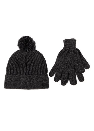 Totes Isotoner Black Grey Hat & Glove Gift Set