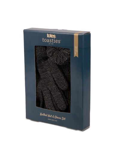 Totes Isotoner Black Grey Hat & Glove Gift Set