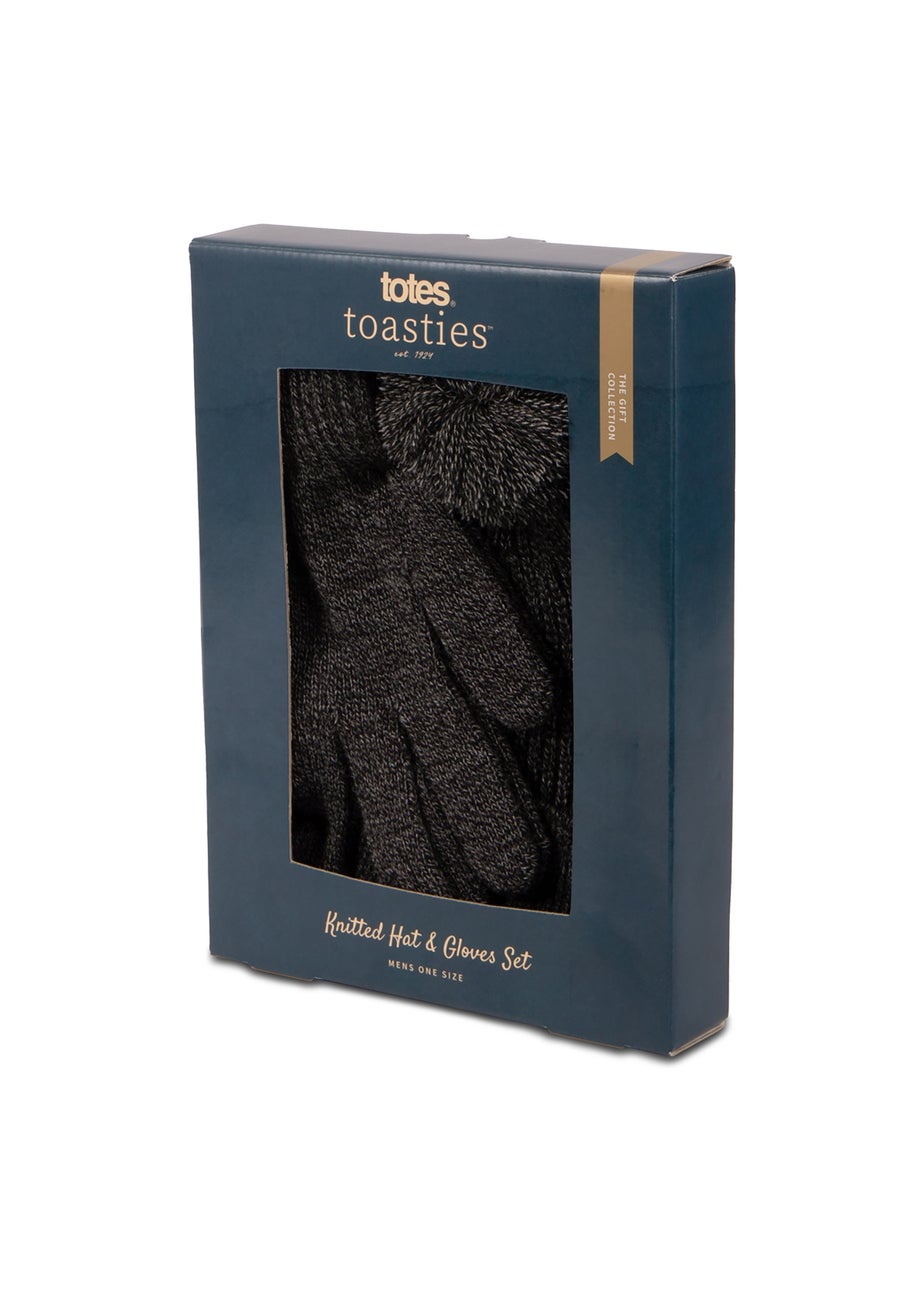 Totes Isotoner Black Grey Hat & Glove Gift Set