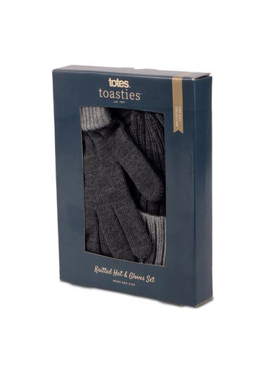 Totes Isotoner Charcoal Chunky Knitted Hat & Gloves Gift Set
