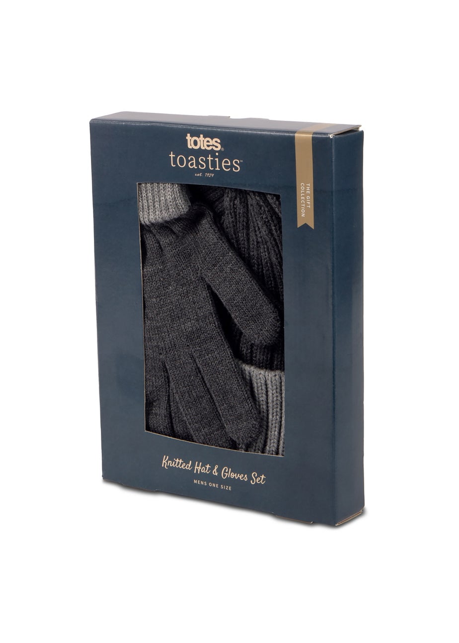 Totes Isotoner Charcoal Chunky Knitted Hat & Gloves Gift Set