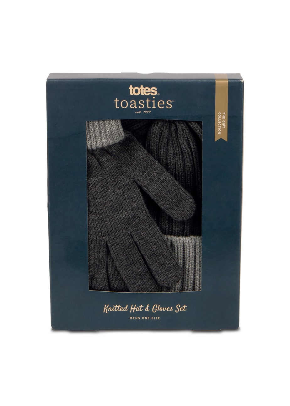 Totes Isotoner Charcoal Chunky Knitted Hat & Gloves Gift Set