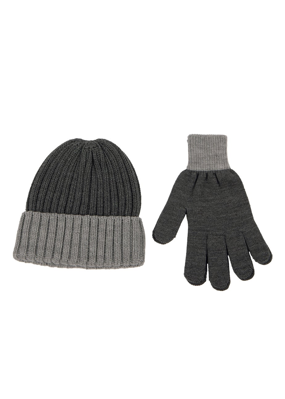Totes Isotoner Charcoal  Chunky Knitted Hat & Gloves Gift Set