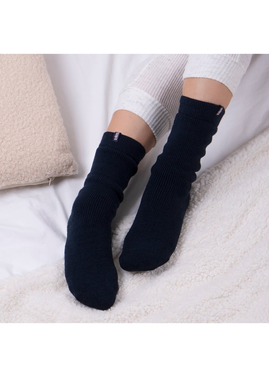 Totes Toasties Ladies Navy Recycled 3.0 Tog Thermal Original Slipper Socks