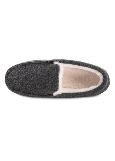 Totes Isotoner Grey Felt Moccasin Slipper With Sherpa Lining